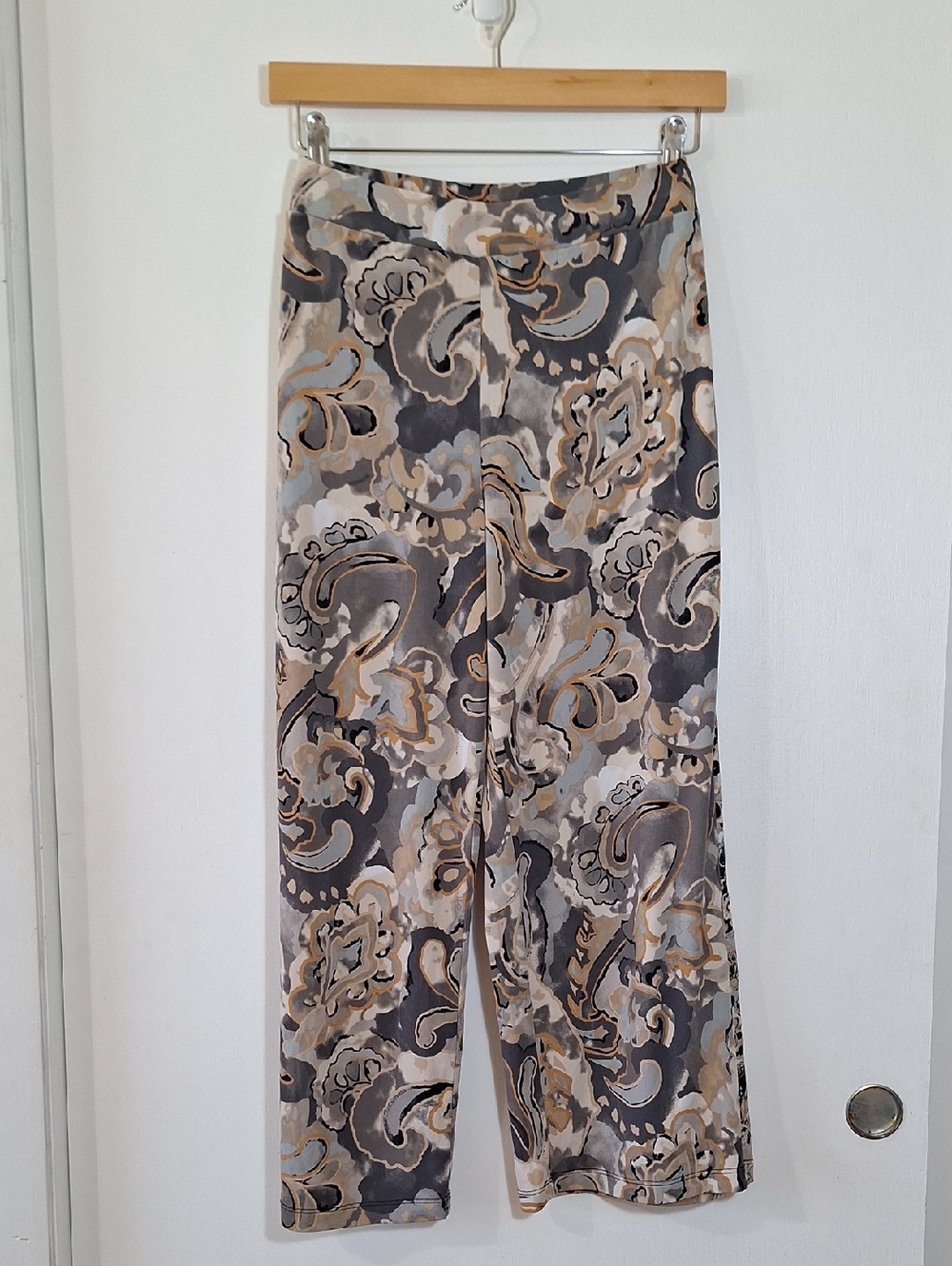 Boho Paisley Floral Wide Leg Cropped Pants Earth Tones